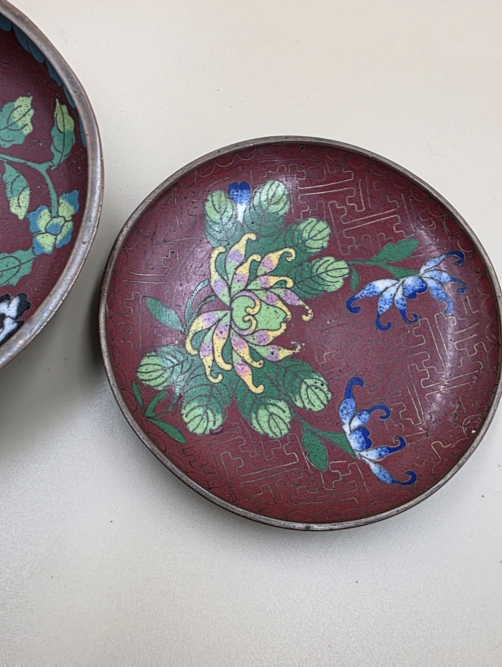 antique Chinese cloisonné enamel plates (2)